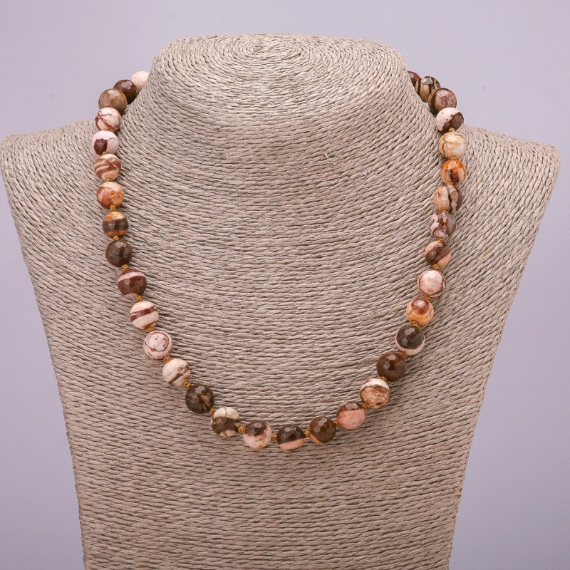 Jasper Beads Necklace with Faceted Round Beads, 10 mm diameter, 48 cm length