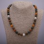 Assorted natural stone necklace with smooth round beads, diameter 10(±)mm, length 45cm