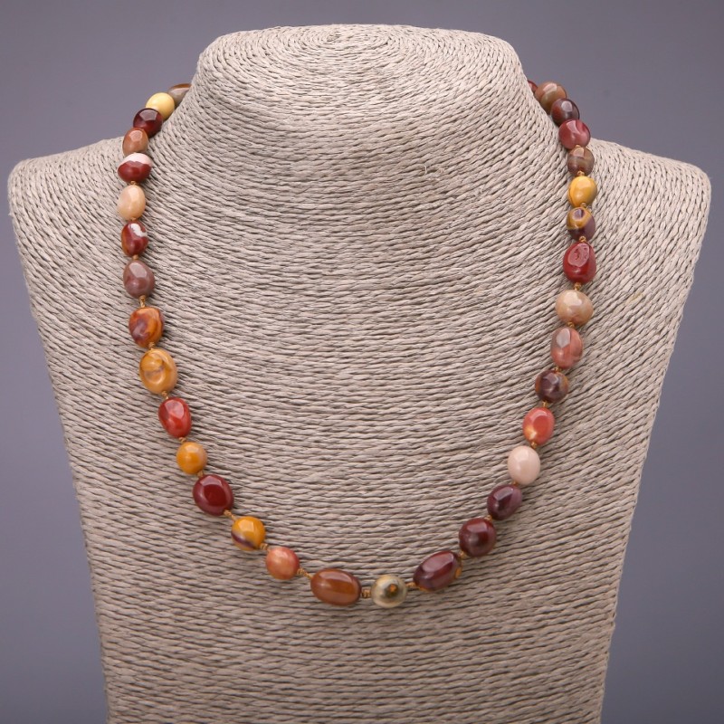 Jasper Bead Necklace Moss Agate Matte Finish, diameter 8×10 (+-) mm, length 48 cm