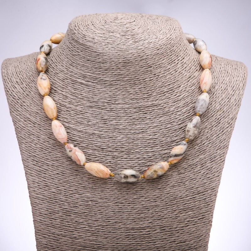 Jasper Picasso Beads Smooth Cabochon Necklace, 10x19mm, 45cm length