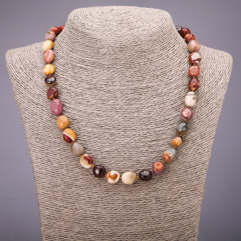 Jasper Mosaic Moonstone Mugait tumbled beads 8×13 mm (+-), necklace length 48 cm