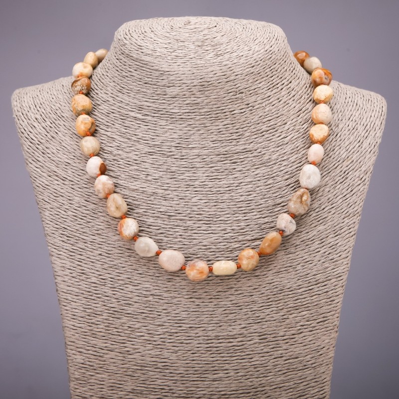 Jasper Bead Necklace, tumbled natural stone, diameter 10×14 mm (±), length 48 cm