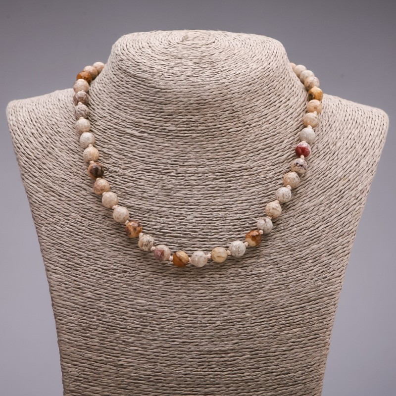 Landscape Jasper Bead Necklace 8mm Faceted Round Beads, 45 cm