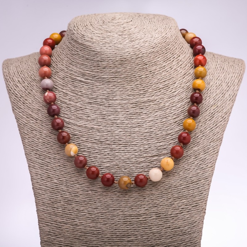 Jasper Mookaite Bead Necklace Smooth Round Beads 10mm Diameter, 48cm Length