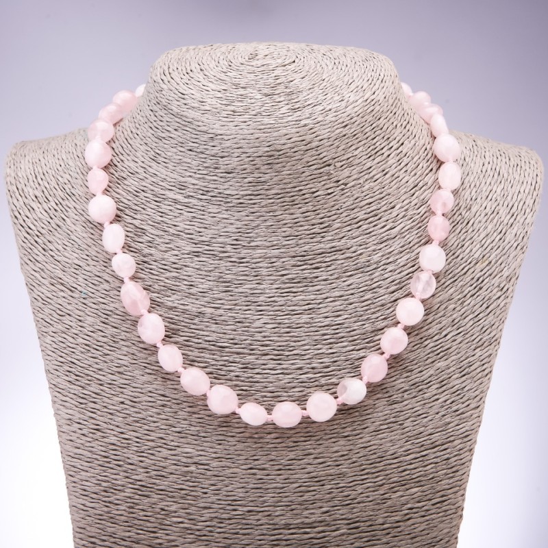 Necklace made from natural gemstone Rose quartz faceted, diameter 8-10mm, length 45cm