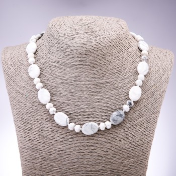 Chalcedony Necklace with Flat Oval Kahulong, 13x18mm oval, 9x6mm rondelle, 45cm length