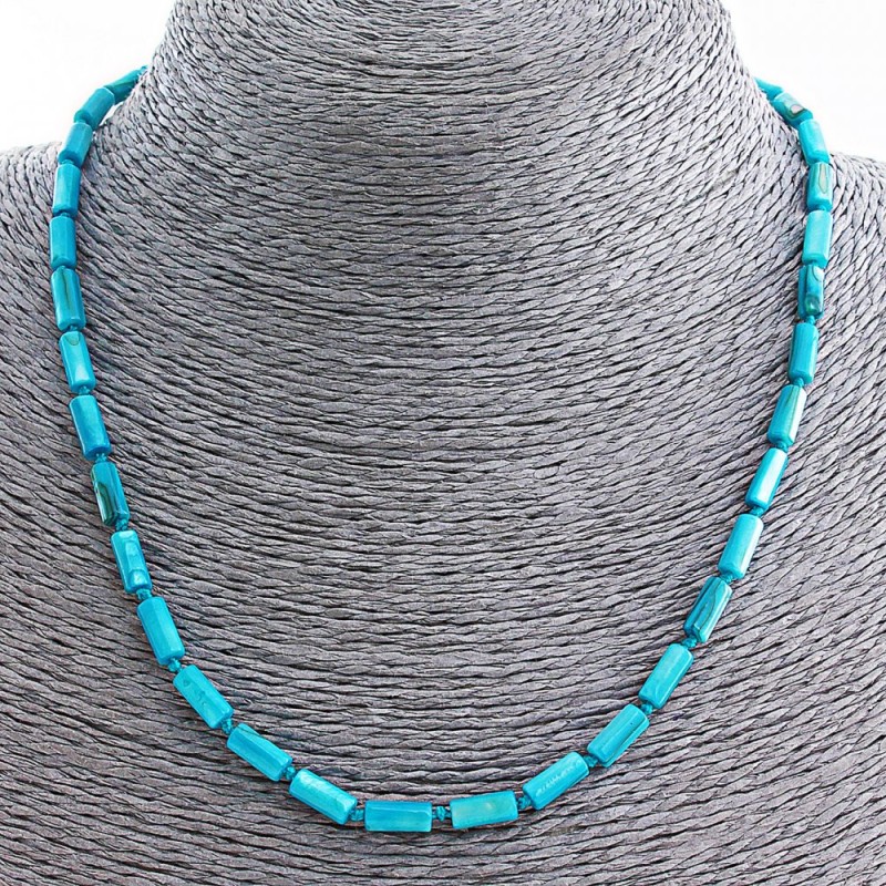 Blue mother-of-pearl "tube" necklace 8x4mm, length 45cm