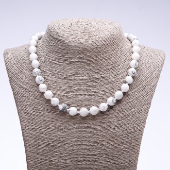 Chalcedony Bead Necklace with Faceted Round Beads, 10mm Diameter, 45cm Length