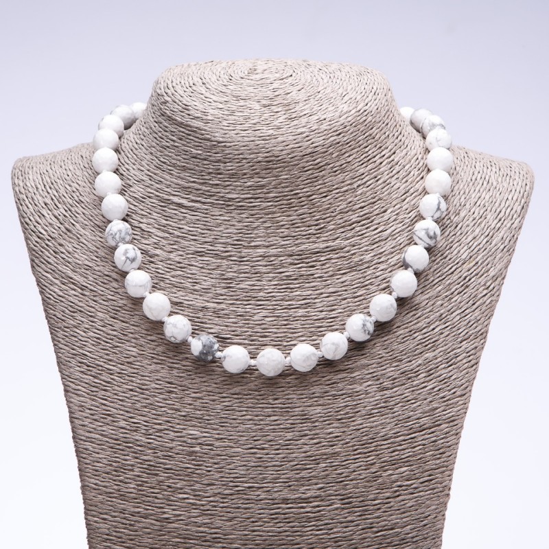 Chalcedony Bead Necklace with Faceted Round Beads, 10mm Diameter, 45cm Length