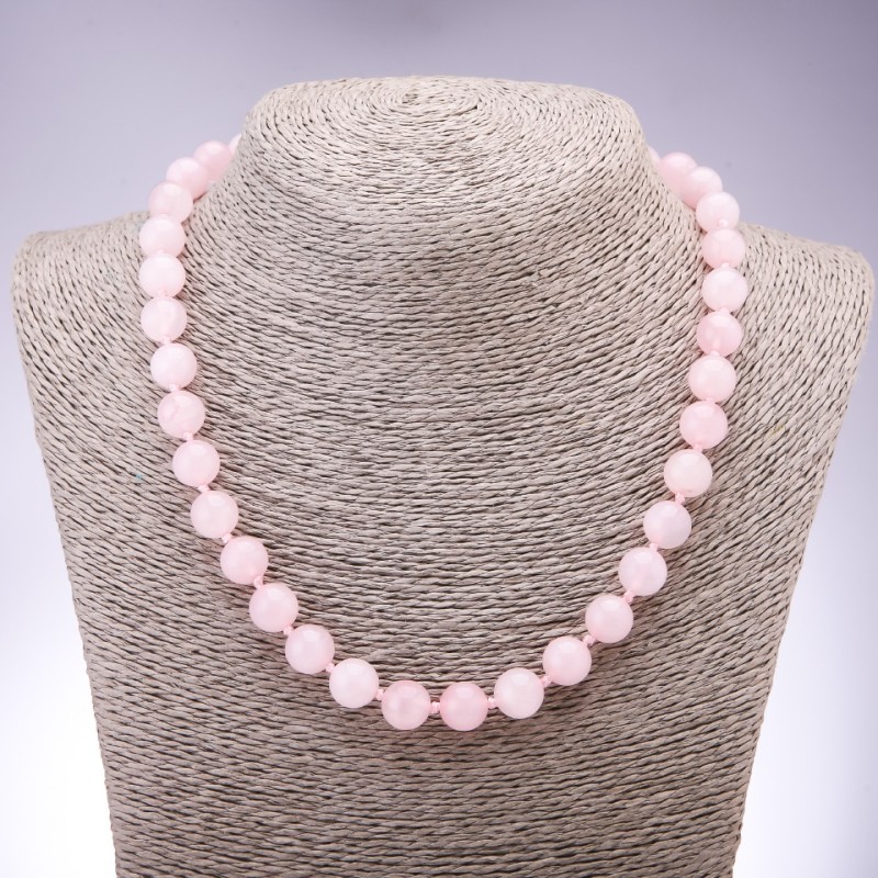 Necklace made of natural stone - Pink Quartz smooth bead, diameter 10mm, length 47cm+