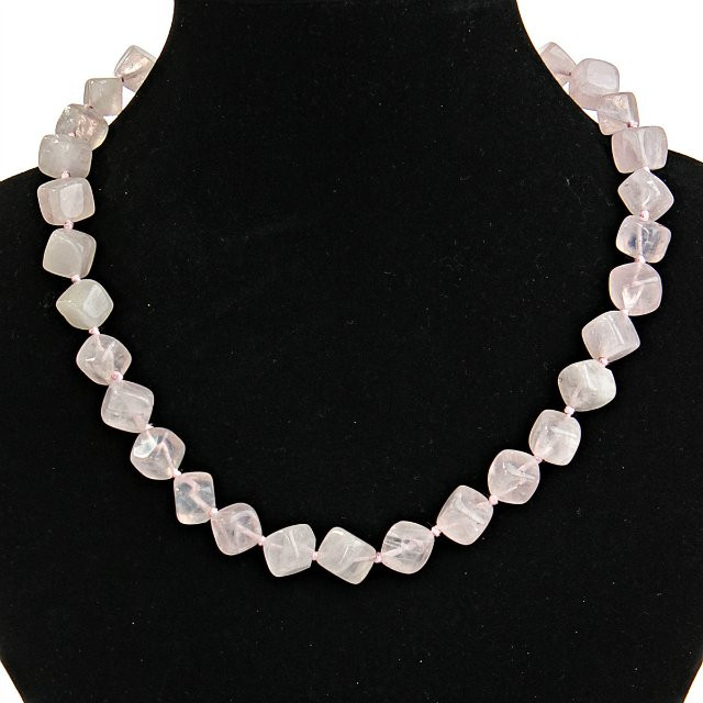 Necklace Rose Quartz Cube 11×11mm, 48cm length