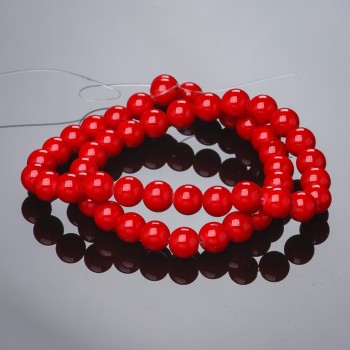 Coral Beads on Thread (Pressed) Smooth Round Bead, 8mm ±, Length 37cm ±