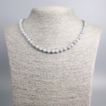 Aquamarine Bead Necklace, Faceted Round Beads, 5.5mm ±, Length 48cm ±