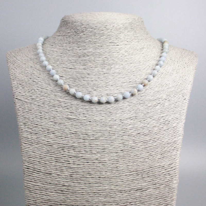 Aquamarine Bead Necklace, Faceted Round Beads, 5.5mm ±, Length 48cm ±