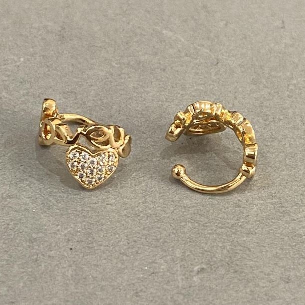 Xuping Ear Cuff 18K Gold Plated White Rhinestones Love 10x8mm +