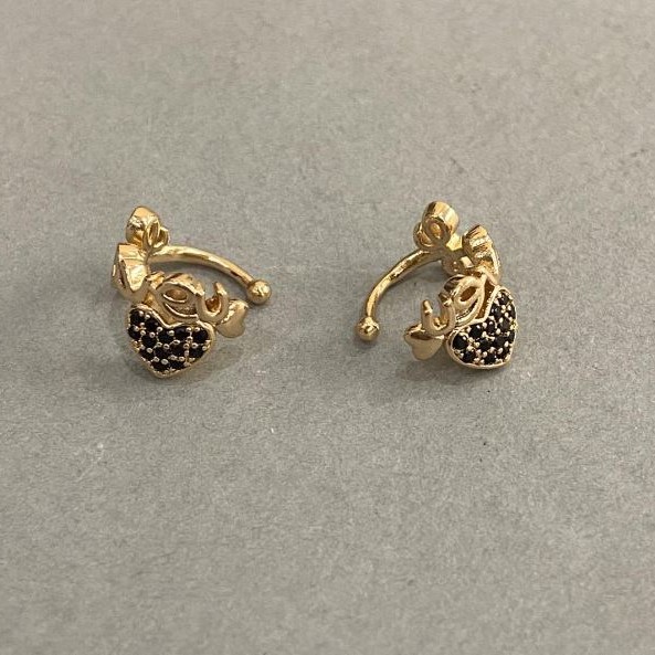 Xuping Ear Cuff 18K Gold Plated Black Rhinestones Love 10x8mm +