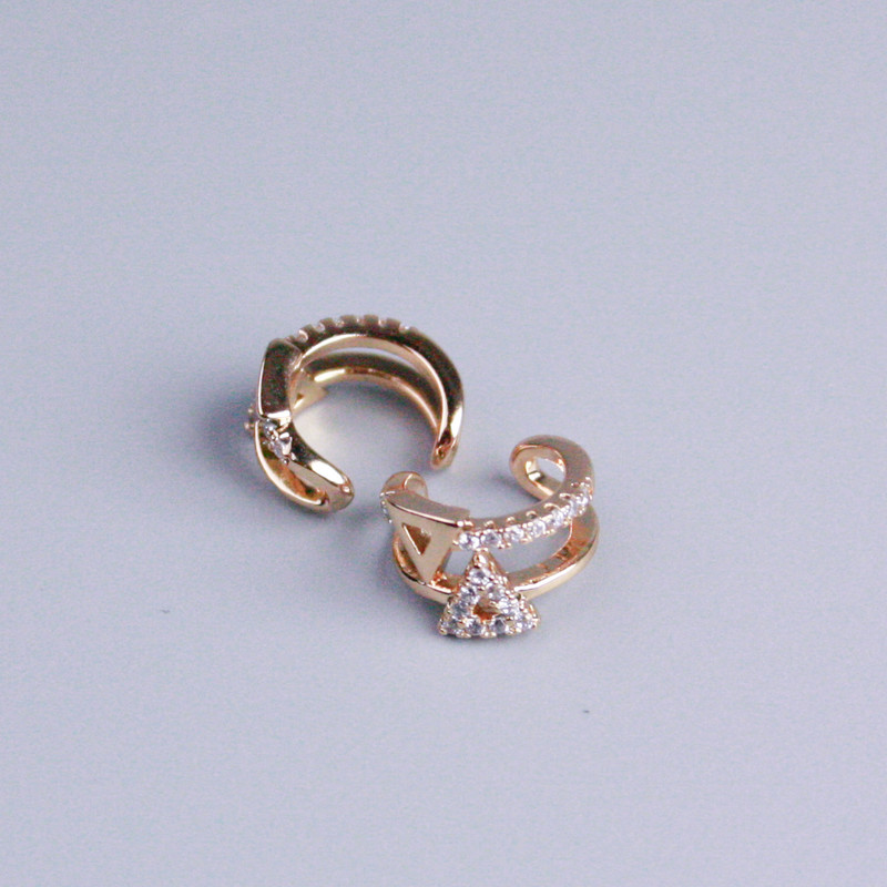 Xuping Double Ear Cuff 18K Gold Plated White Rhinestones Triangle 10x5mm +