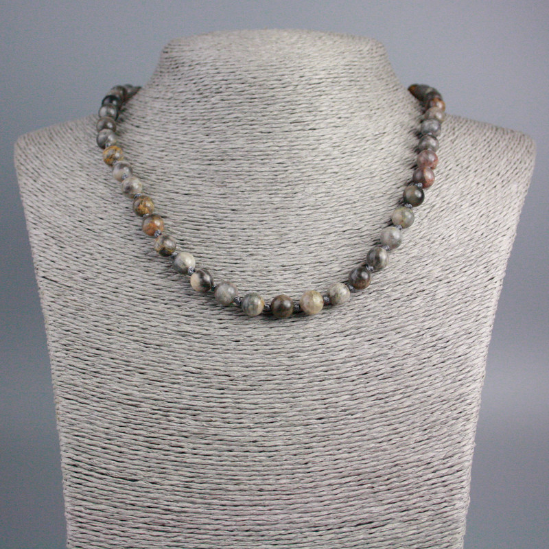 Selenite Necklace, Natural Stone Smooth Round, Diameter 8mm+-, Length 47cm+