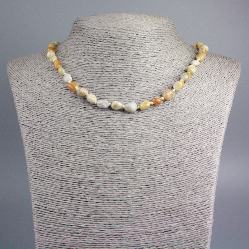 Fossilized Coral Necklace, Tumbled, Diameter 9x7mm+-, Length 48cm+