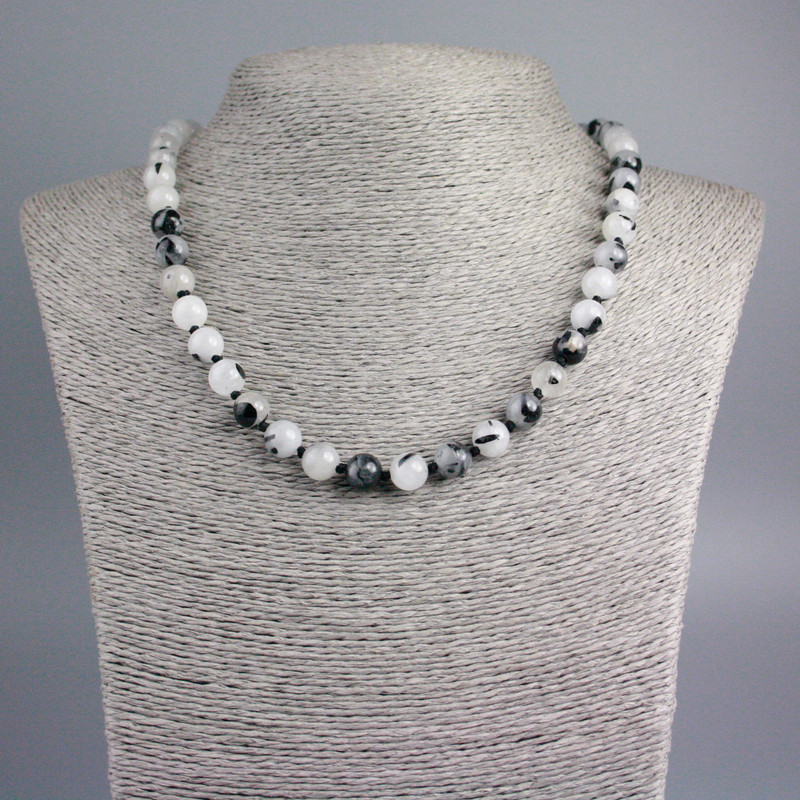 Rutilated Quartz Necklace, Natural Stone Smooth Round, Diameter 8.5mm+-, Length 48cm+