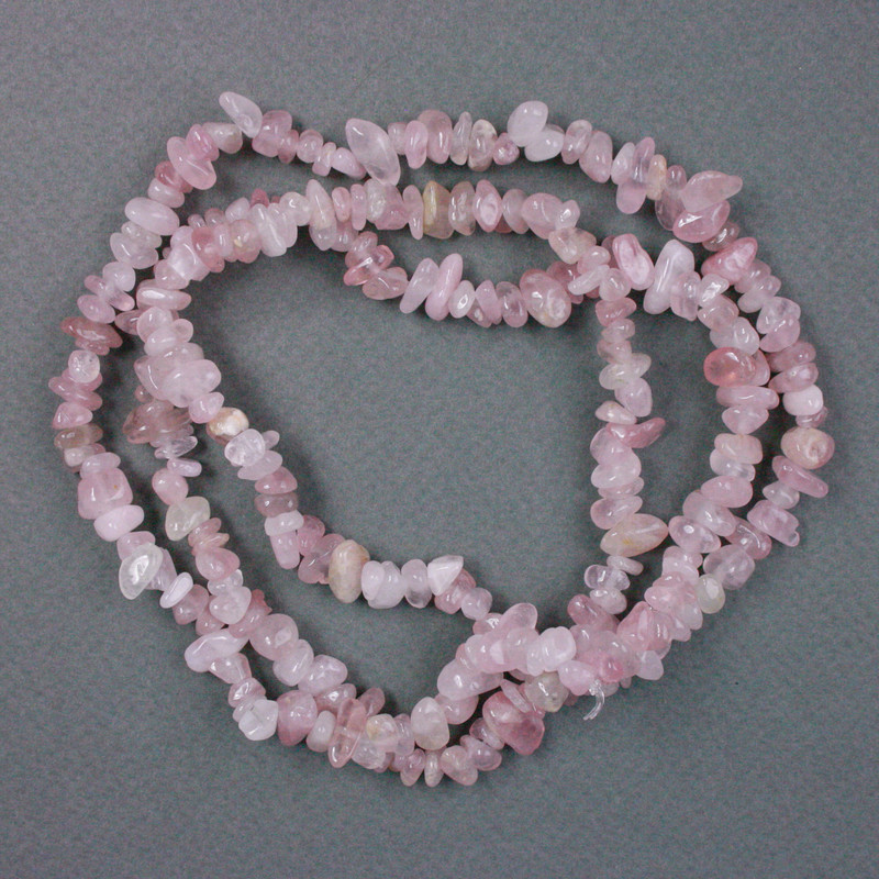 Rose Quartz Chip Beads on Fishing Line, diameter 9x5mm+/-, length 80cm+