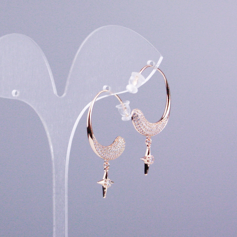 Xuping Ring Earrings 18K Gold Plated with White Rhinestones, thickness 5mm+/-, diameter 24mm+