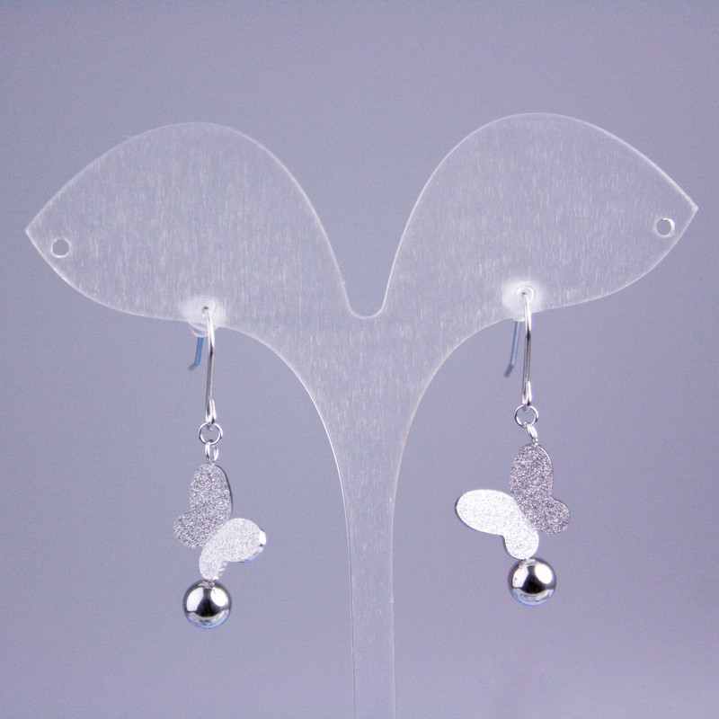 Xuping Rhodium Earrings with Glitter Butterfly, length 38mm+