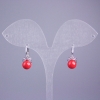 Xuping Earrings, Rhodium with White Rhinestones and Red Bead, 17x8mm+