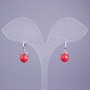 Xuping Earrings, Rhodium with White Rhinestones and Red Bead, 17x8mm+