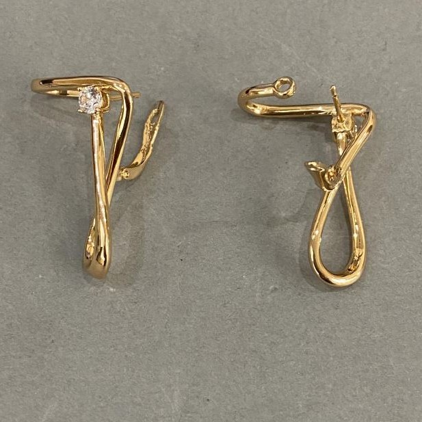 Xuping Earrings 18K Gold-Plated with White Stones, 34x22mm+