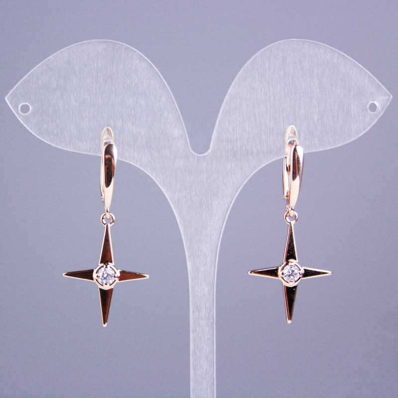 Xuping Earrings, 18K Gold Plated with White Stones Star, Length 38mm+