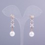 Xuping Stud Earrings 18K Gold Plated, Long, Length 40mm+/- with White Stones and Majorca Pearl, Diameter 10mm+