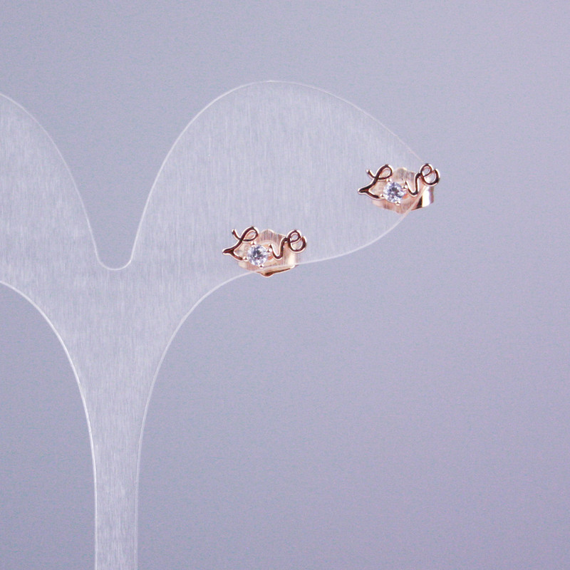 Xuping 18K Gold-Plated Stud Earrings with White Stones Love 11x5mm+