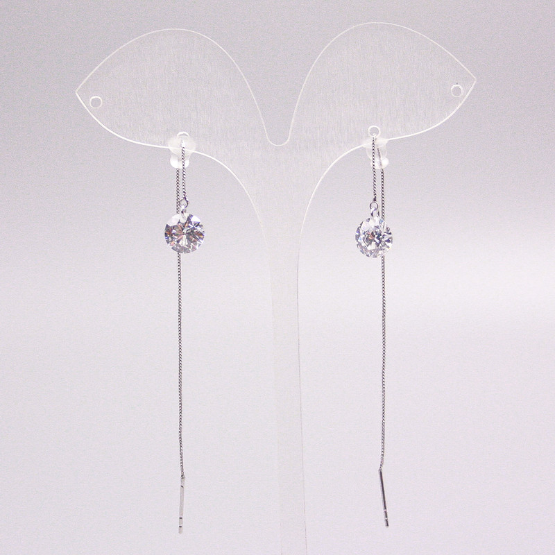 Xuping Rhodium Long Stud Earrings with White Stone, diameter 8mm+-, length 10cm+