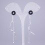Xuping Rhodium Stud Earrings with Black Enamel Circle, diameter 10mm+/- with white stones and chains, length 7cm+