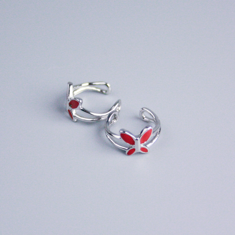 Xuping Ear Cuff Rhodium with Red Enamel Butterfly 11x7mm+