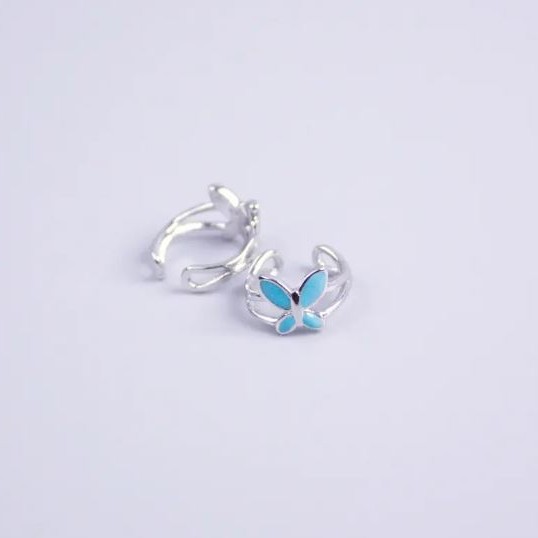 Xuping Rhodium Ear Cuff with Blue Enamel Butterfly 11x7mm +
