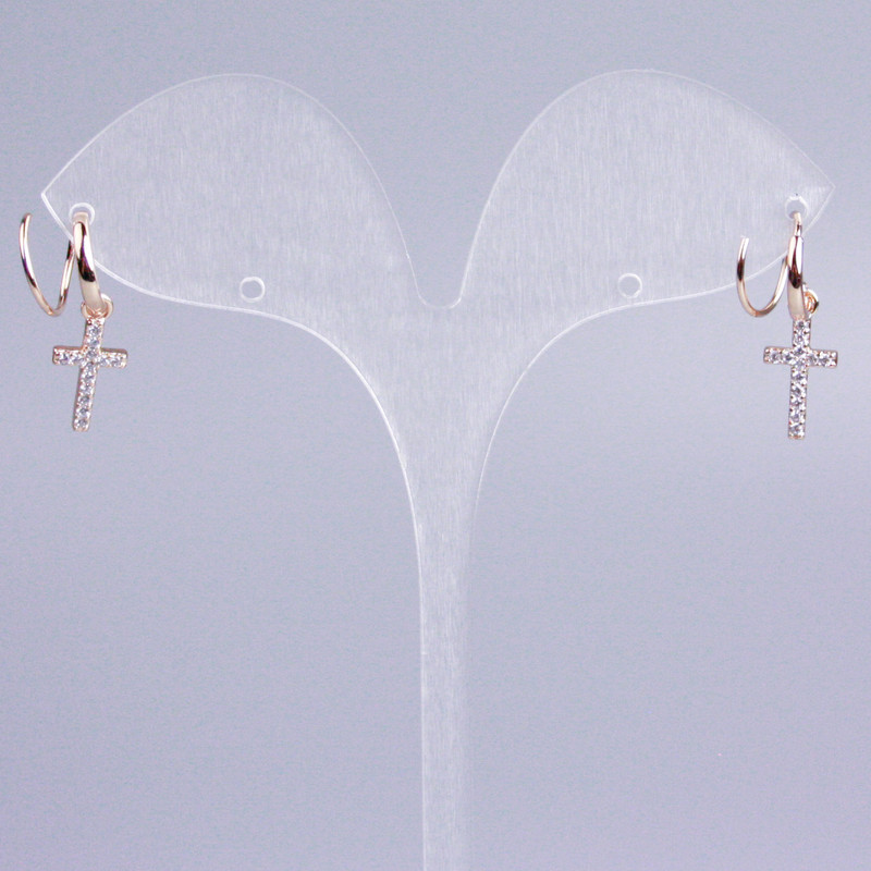 Xuping Ear Cuff, 18K Gold Plated, White Rhinestones Cross, Length 20mm+