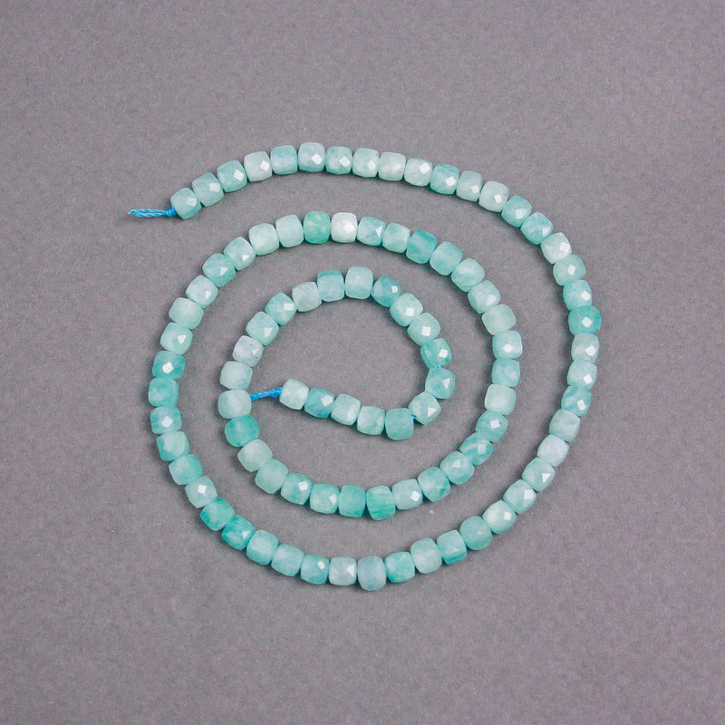 Amazonite Beads on Thread Natural Stone Bead Cubed Faceted 4x4mm, Thread 40cm