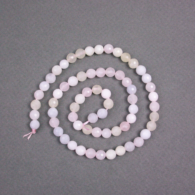 Morganite Beads on Thread Natural Stone Faceted Round, diameter 6mm+/-, length 38cm+
