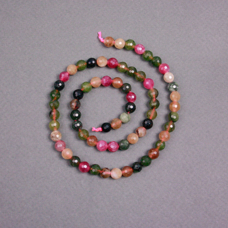 Tourmaline Beads on Thread Faceted Round, diameter 6mm+/-, length 39cm+