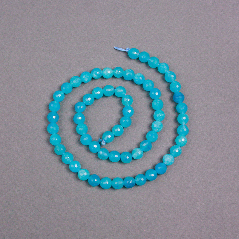 Aquamarine Beads on Thread Natural Stone Faceted Round, diameter 6mm+/-, length 38cm+