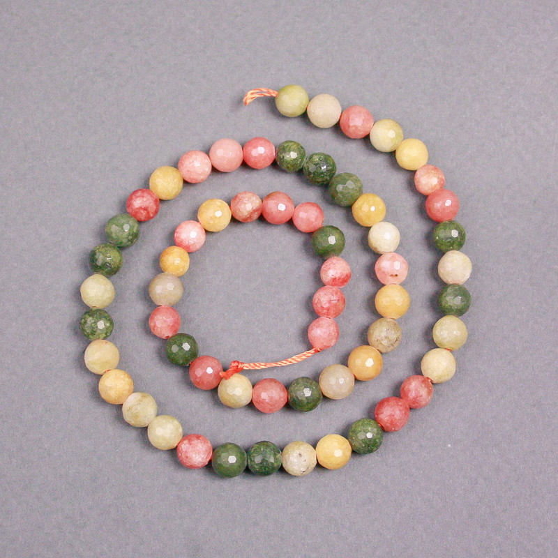 Assorted Beads on Thread Faceted Round, diameter 6.5mm+/-, length 37cm+