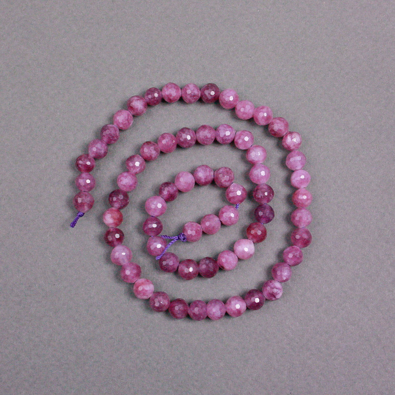 Rubellite Tourmaline Beads on Thread, faceted round, diameter 6mm+/-, length 38cm+