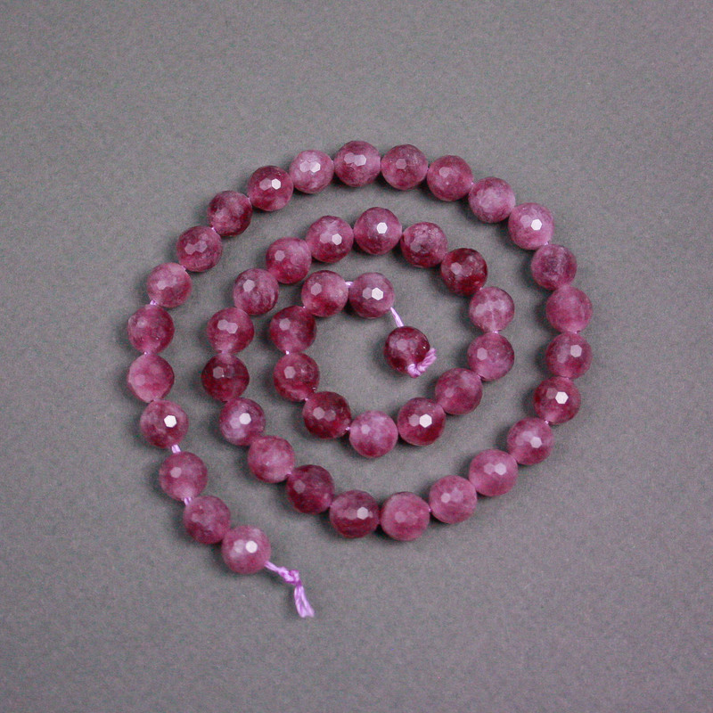 Rubellite Tourmaline Beads on Thread, faceted round, diameter 8mm+/-, length 37cm+