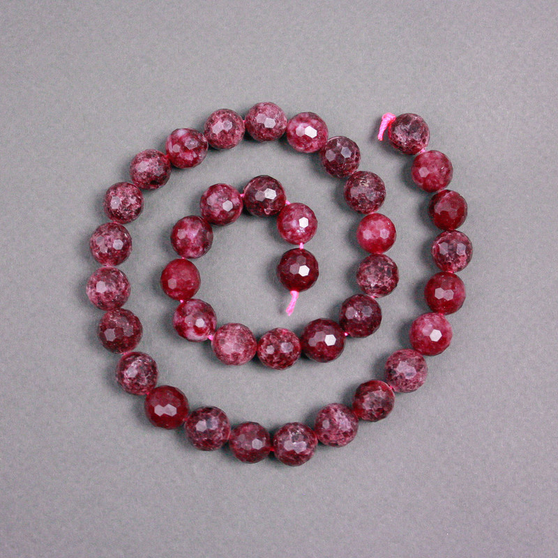 Rubellite Tourmaline Beads on Thread, natural stone faceted round, diameter 10mm+/-, length 38cm+