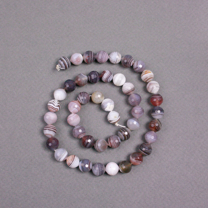 Beads on a Thread, Botswana Agate, natural stone, faceted ball, diameter 8mm+/-, length 38cm+
