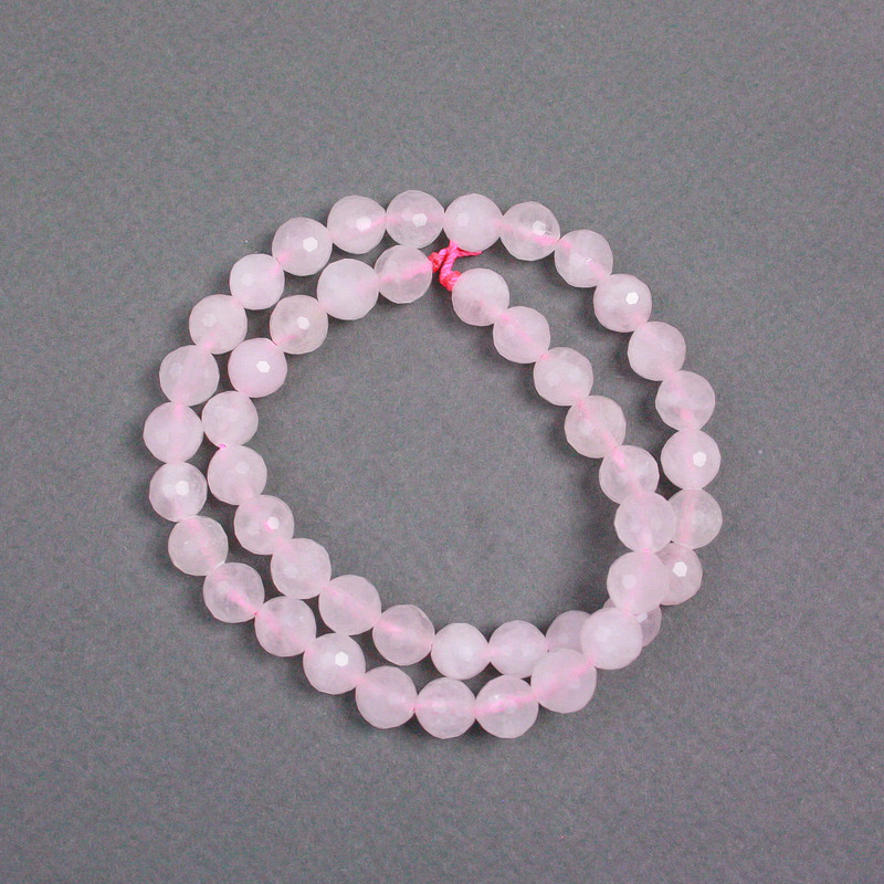 Rose Quartz Beads on a Strand, Natural Stone, Faceted Round, 8mm+- Diameter, 38cm+ Length