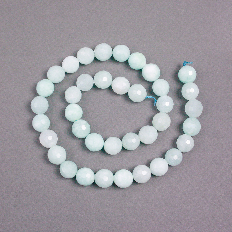 Angelite Beads on Thread, Natural Stone Faceted Round, Diameter 10mm+/-, Length 38cm+