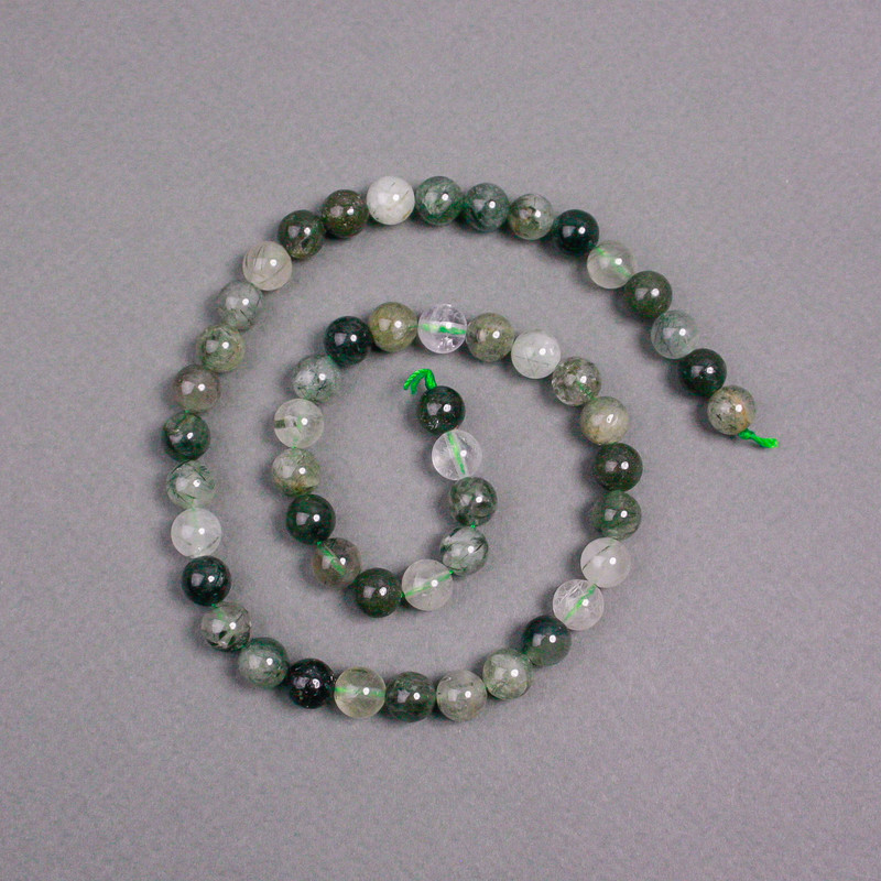 Rutilated Quartz Beads on Thread, Natural Stone Smooth Round, Diameter 6mm+/-, Length 39cm+